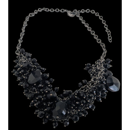 Gothic Vampire Glam Black Beaded Cluster Statement Necklace