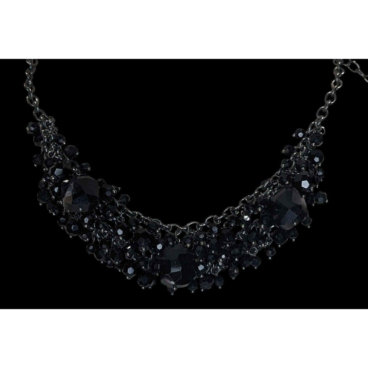 Gothic Vampire Glam Black Beaded Cluster Statement Necklace