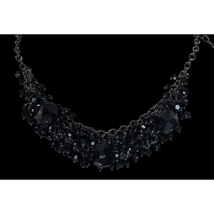 Gothic Vampire Glam Black Beaded Cluster Statement Necklace