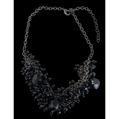 Gothic Vampire Glam Black Beaded Cluster Statement Necklace