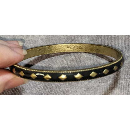 Boho Glam Lia Sophia Gray Enamel Gold Tone Diamond Motif Bangle Bracelet