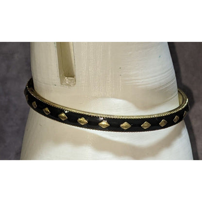 Boho Glam Lia Sophia Gray Enamel Gold Tone Diamond Motif Bangle Bracelet