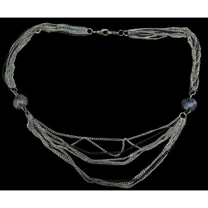 Chic Multilayer Chain Necklace Silver Tone With Muted Purple Bead Accents