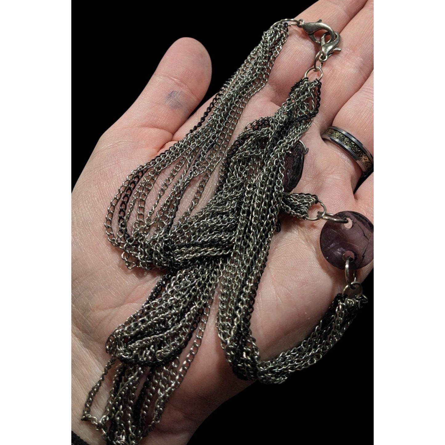 Chic Multilayer Chain Necklace Silver Tone With Muted Purple Bead Accents