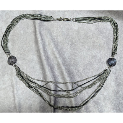 Chic Multilayer Chain Necklace Silver Tone With Muted Purple Bead Accents