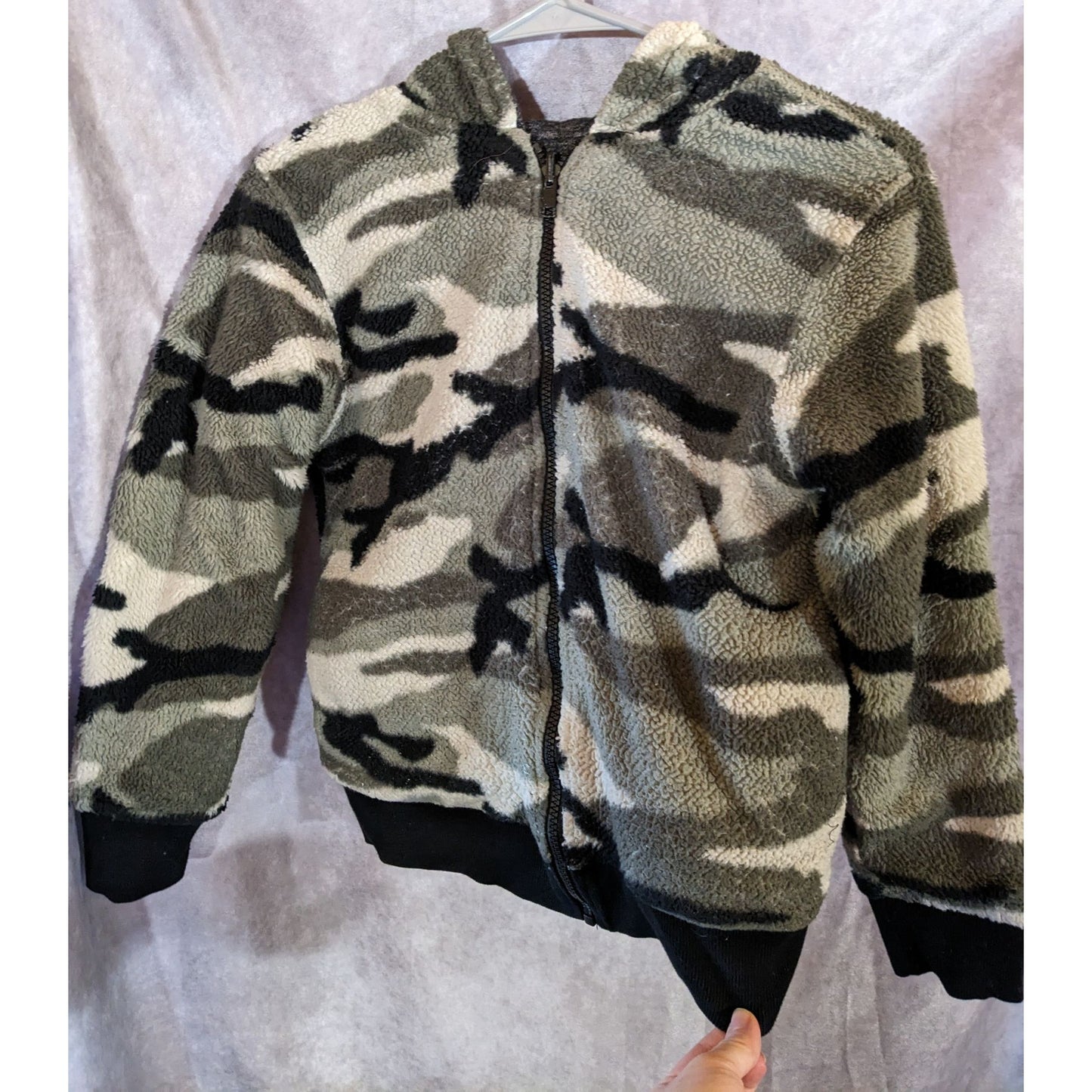 Reversible Gray & Camouflage Print Full Zip Hooded Jacket