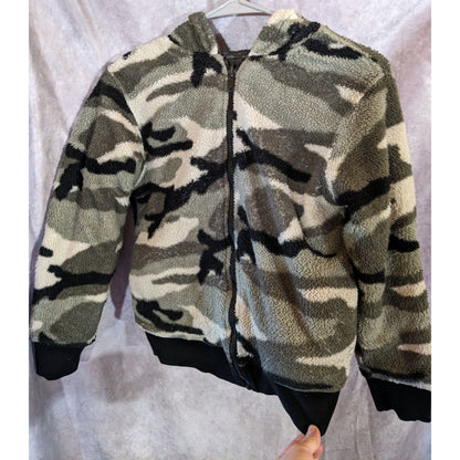 Reversible Gray & Camouflage Print Full Zip Hooded Jacket