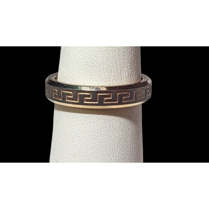 Rose Gold Tone Stainless Steel Greek Key Engraved Ring Size 6