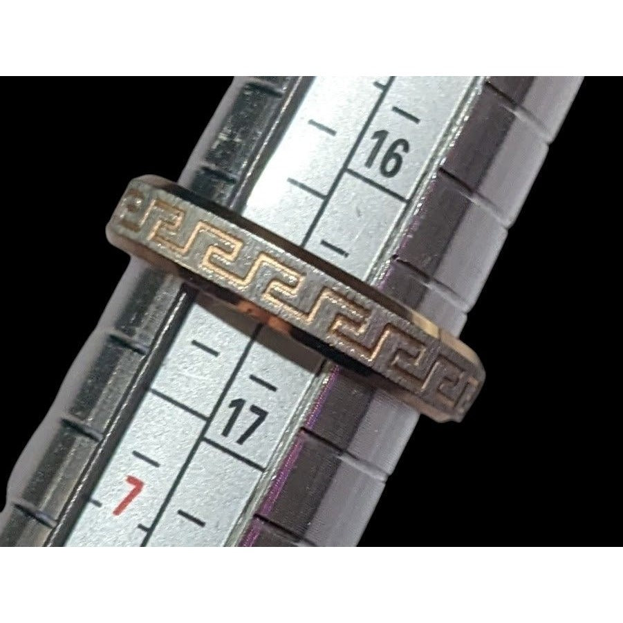 Rose Gold Tone Stainless Steel Greek Key Engraved Ring Size 6