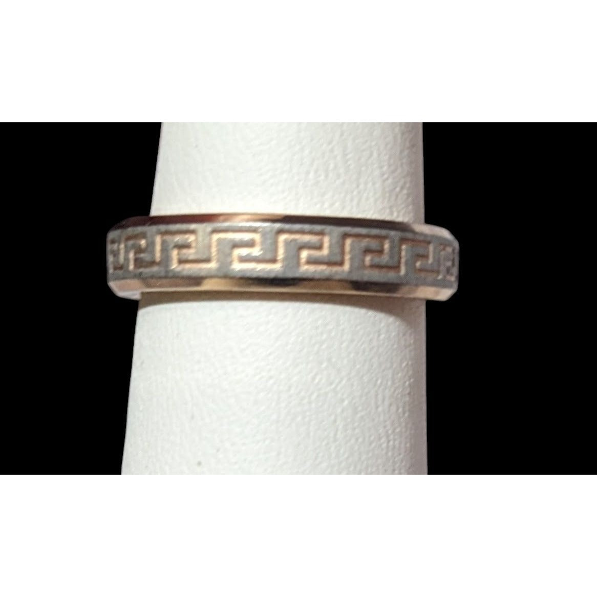 Rose Gold Tone Stainless Steel Greek Key Engraved Ring Size 6