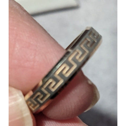 Rose Gold Tone Stainless Steel Greek Key Engraved Ring Size 6