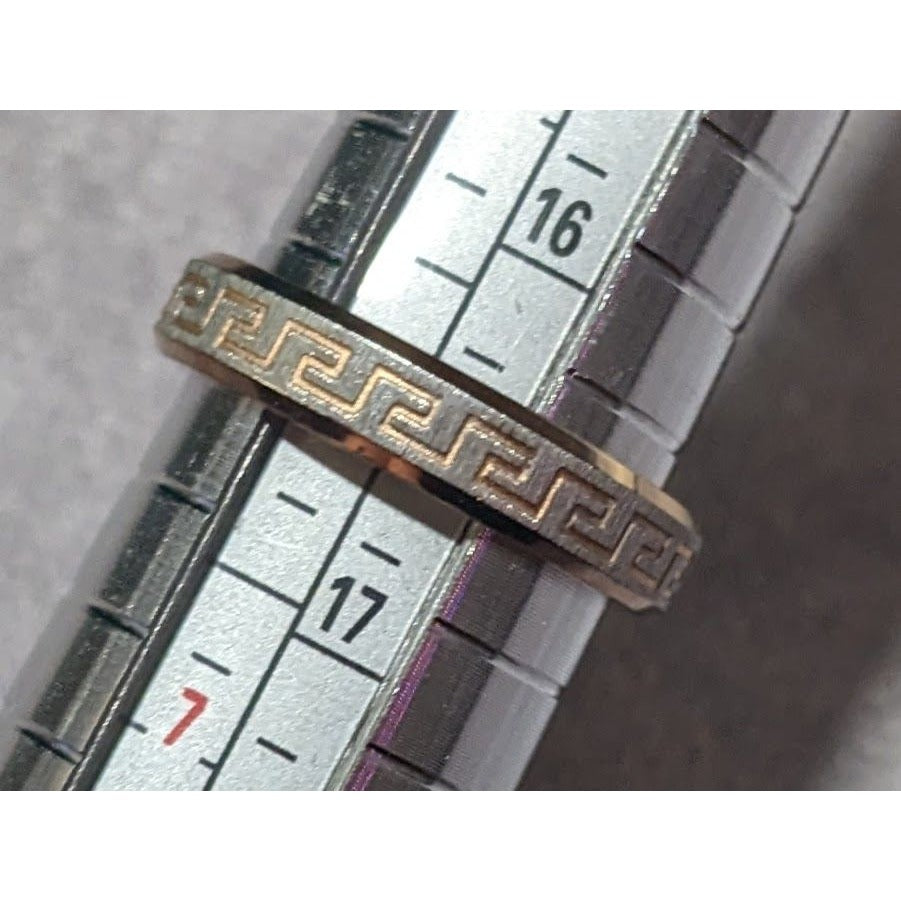 Rose Gold Tone Stainless Steel Greek Key Engraved Ring Size 6