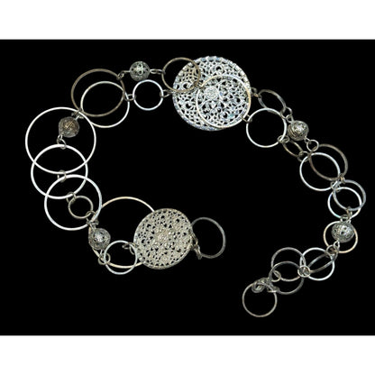 Bohemian Silver Tone Open Ring And Filigree Medallion Chain Necklace