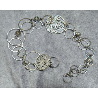 Bohemian Silver Tone Open Ring And Filigree Medallion Chain Necklace