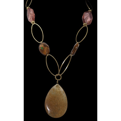 Lia Sophia Mossy Agate Teardrop Pendant Necklace