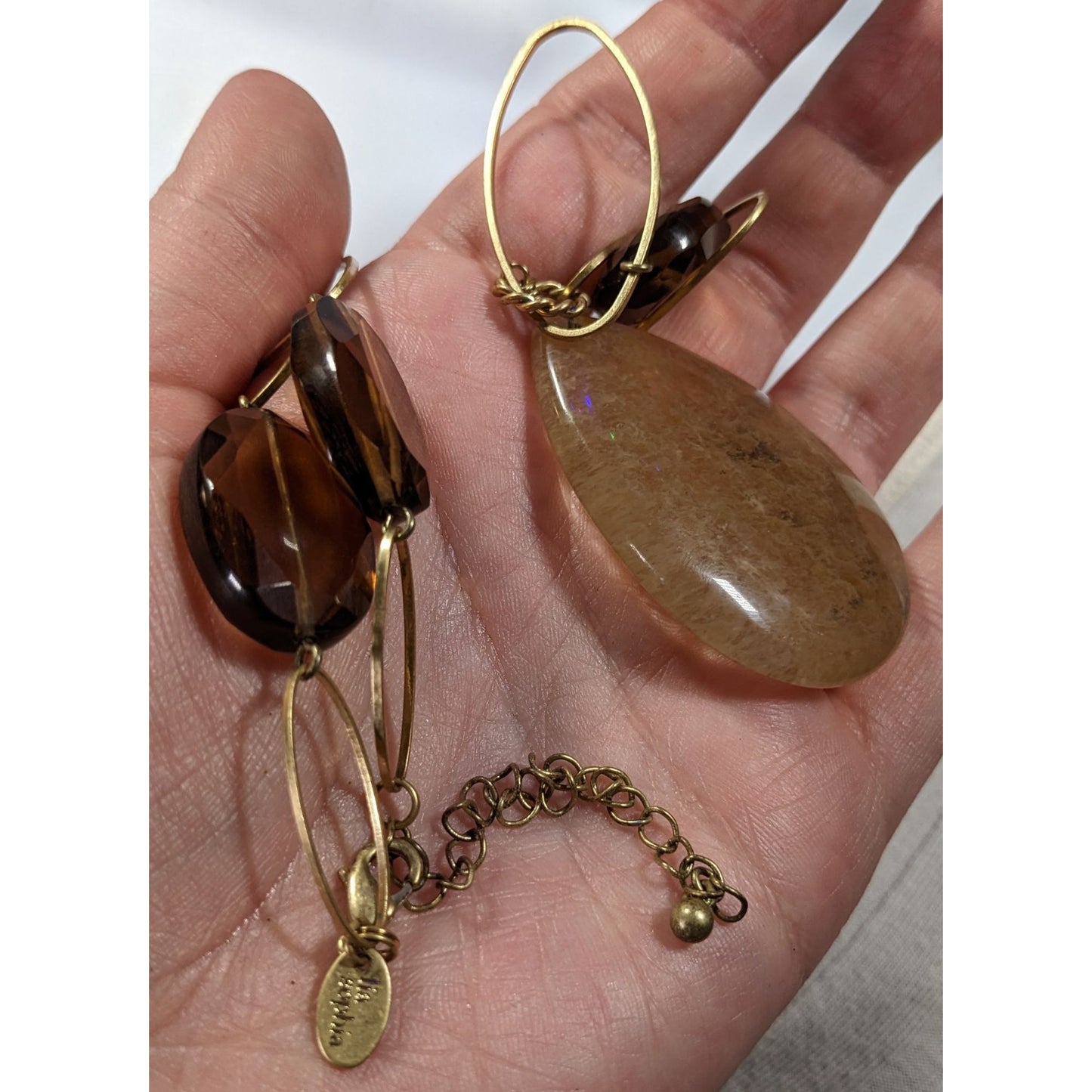 Lia Sophia Mossy Agate Teardrop Pendant Necklace