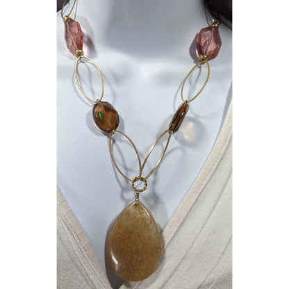 Lia Sophia Mossy Agate Teardrop Pendant Necklace