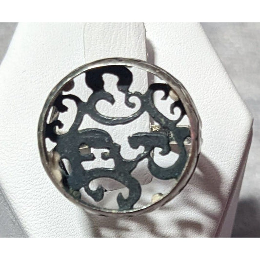 Vintage Sterling Silver Floral Scroll Concave Ring Size 7 1/2