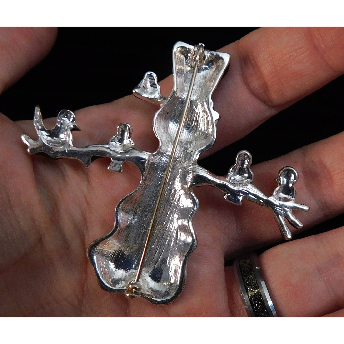 Rare Vintage Happy Snowman With Birds Brooch