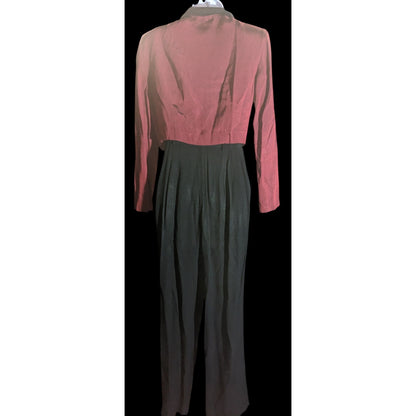 Dawn Joy II Black & Red Brocade 80s Jumpsuit With Jacket Vintage Statement Piece Sleeveless Belted Waist Long-Sleeve Jacket