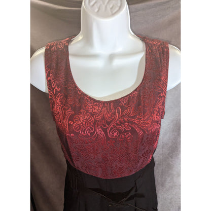 Dawn Joy II Black & Red Brocade 80s Jumpsuit With Jacket Vintage Statement Piece Sleeveless Belted Waist Long-Sleeve Jacket
