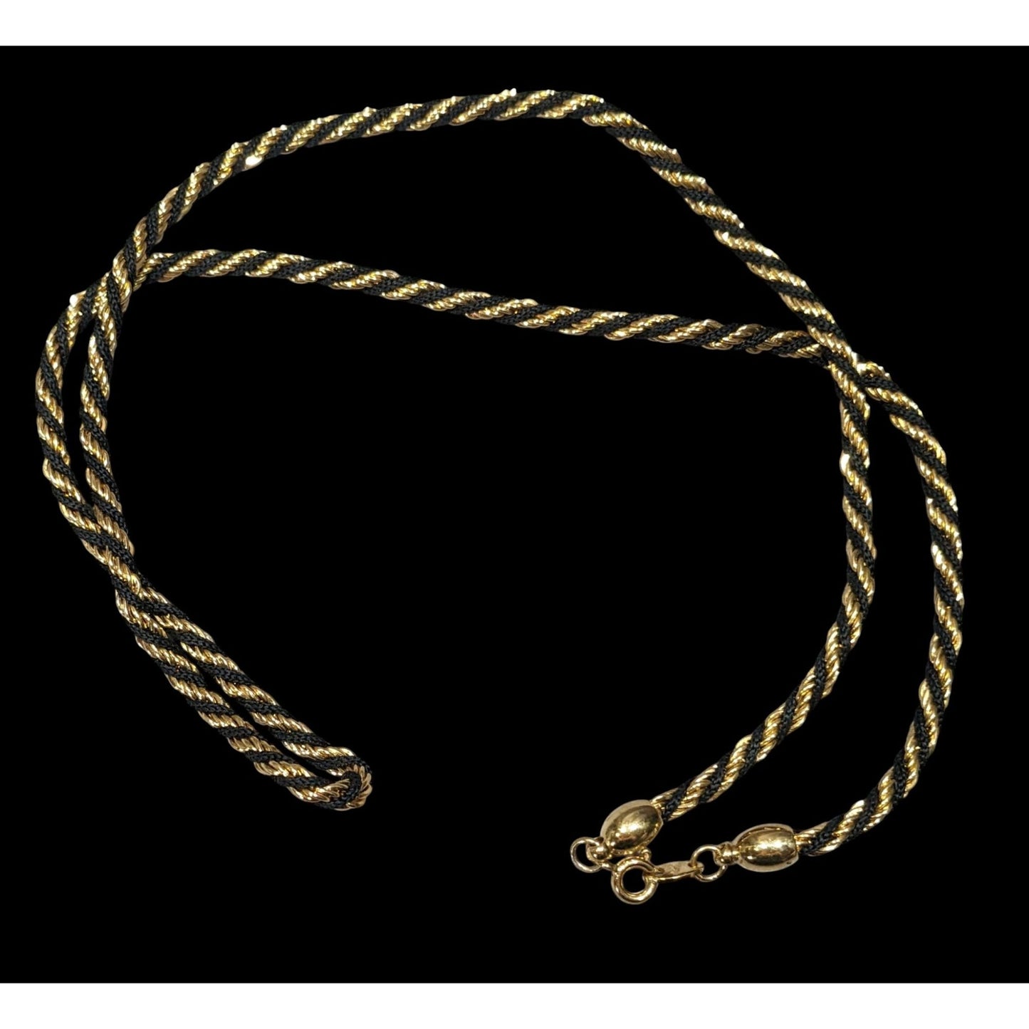 Vintage Trifari Black And Gold Tone Twisted Chain Necklace
