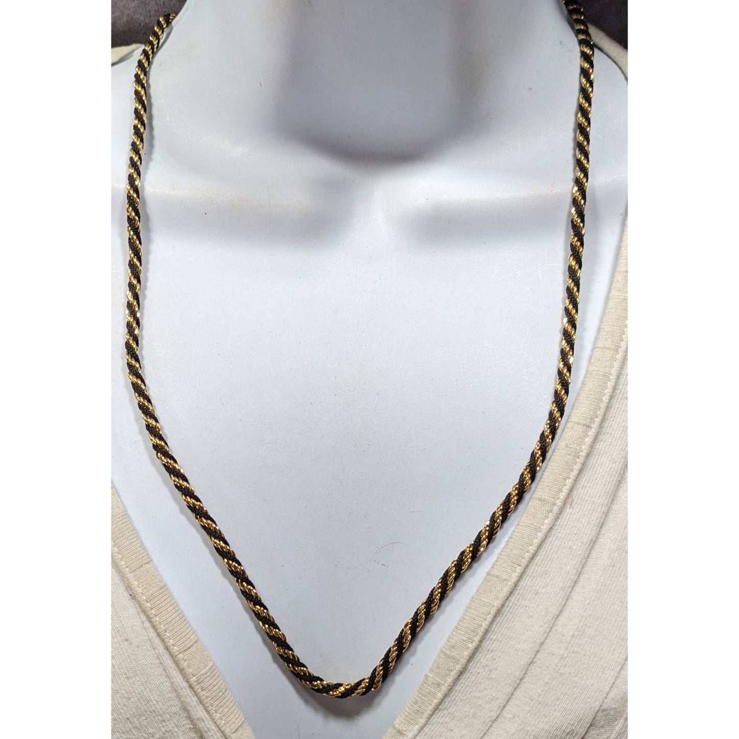 Vintage Trifari Black And Gold Tone Twisted Chain Necklace