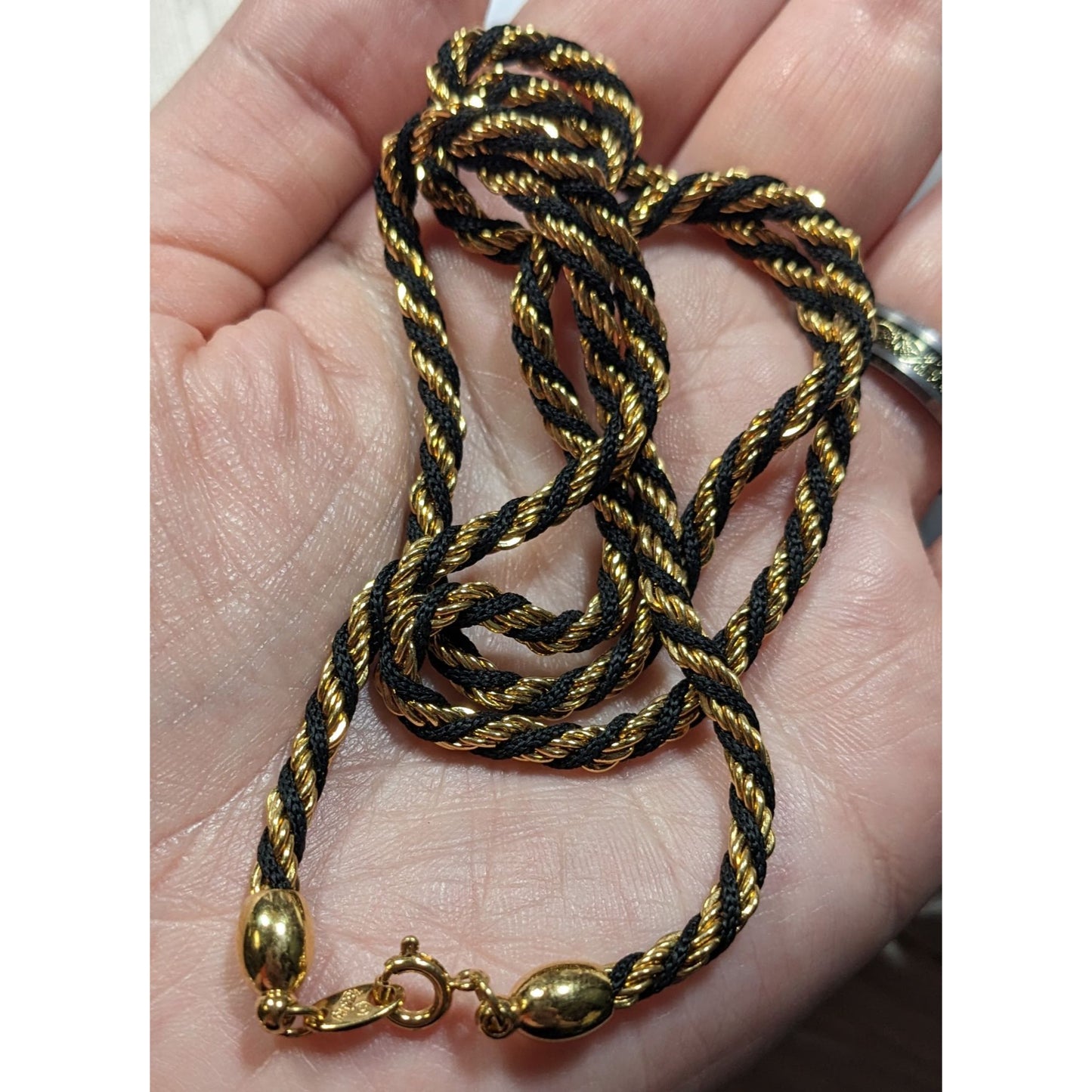 Vintage Trifari Black And Gold Tone Twisted Chain Necklace