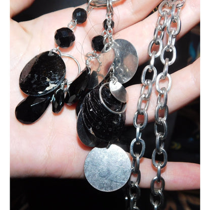 Guess Black And Silver Tone Dangling Charm Pendant Necklace