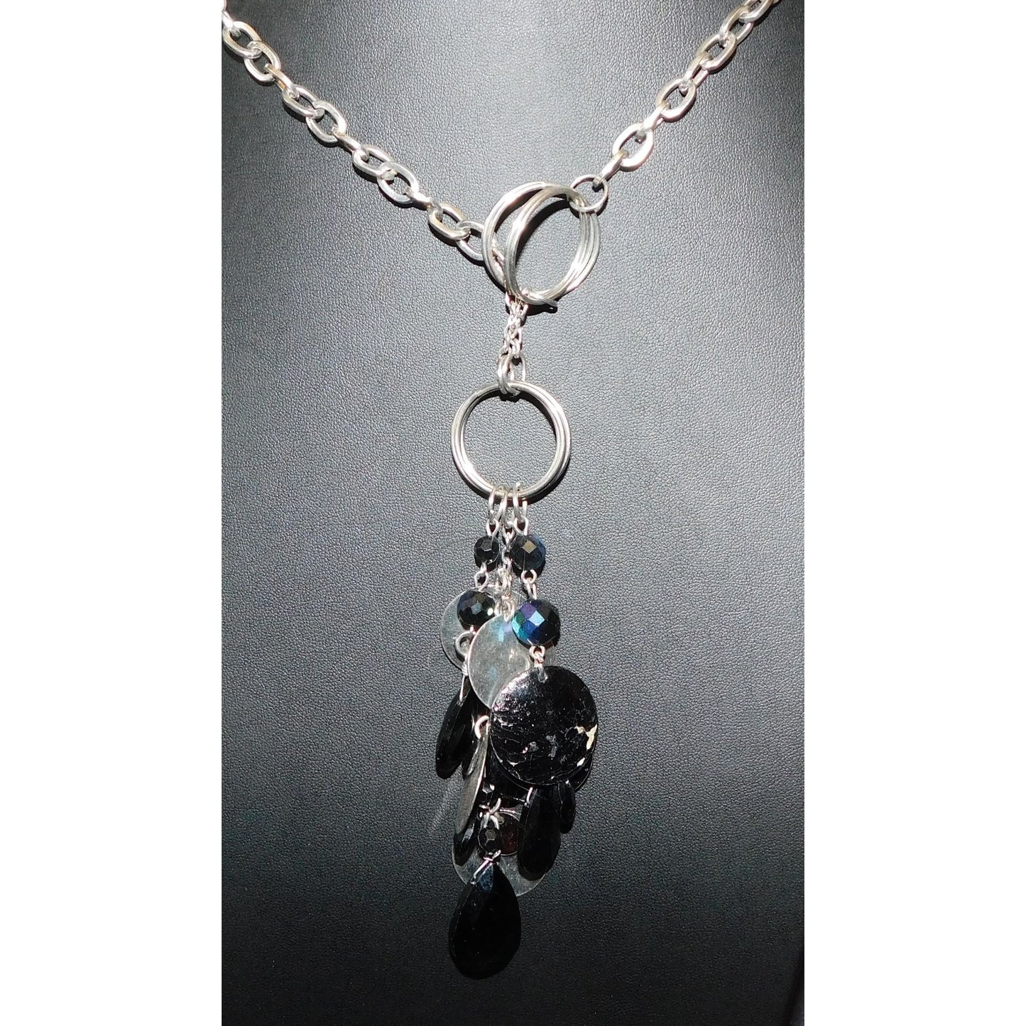 Guess Black And Silver Tone Dangling Charm Pendant Necklace
