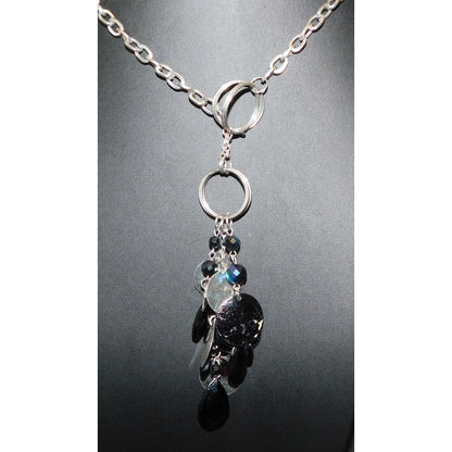 Guess Black And Silver Tone Dangling Charm Pendant Necklace