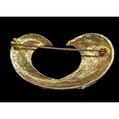 Vintage Red Blue And Gold Tone Enamel Swirl Brooch