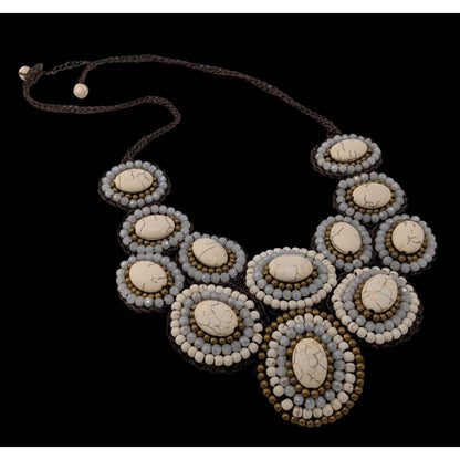 Boho Chic Stone And Glass Beaded Statement Necklace On Macrame Base