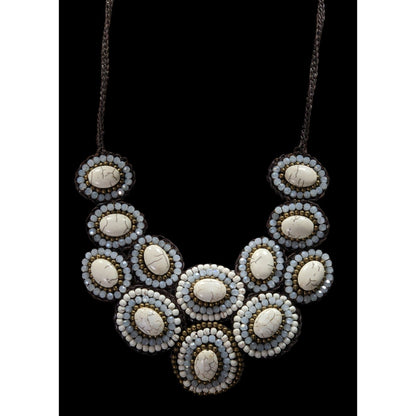 Boho Chic Stone And Glass Beaded Statement Necklace On Macrame Base