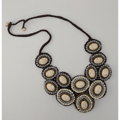 Boho Chic Stone And Glass Beaded Statement Necklace On Macrame Base