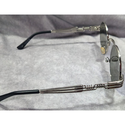 Steampunk Retro Round Blue Mirror Lens Silver Tone Sunglasses