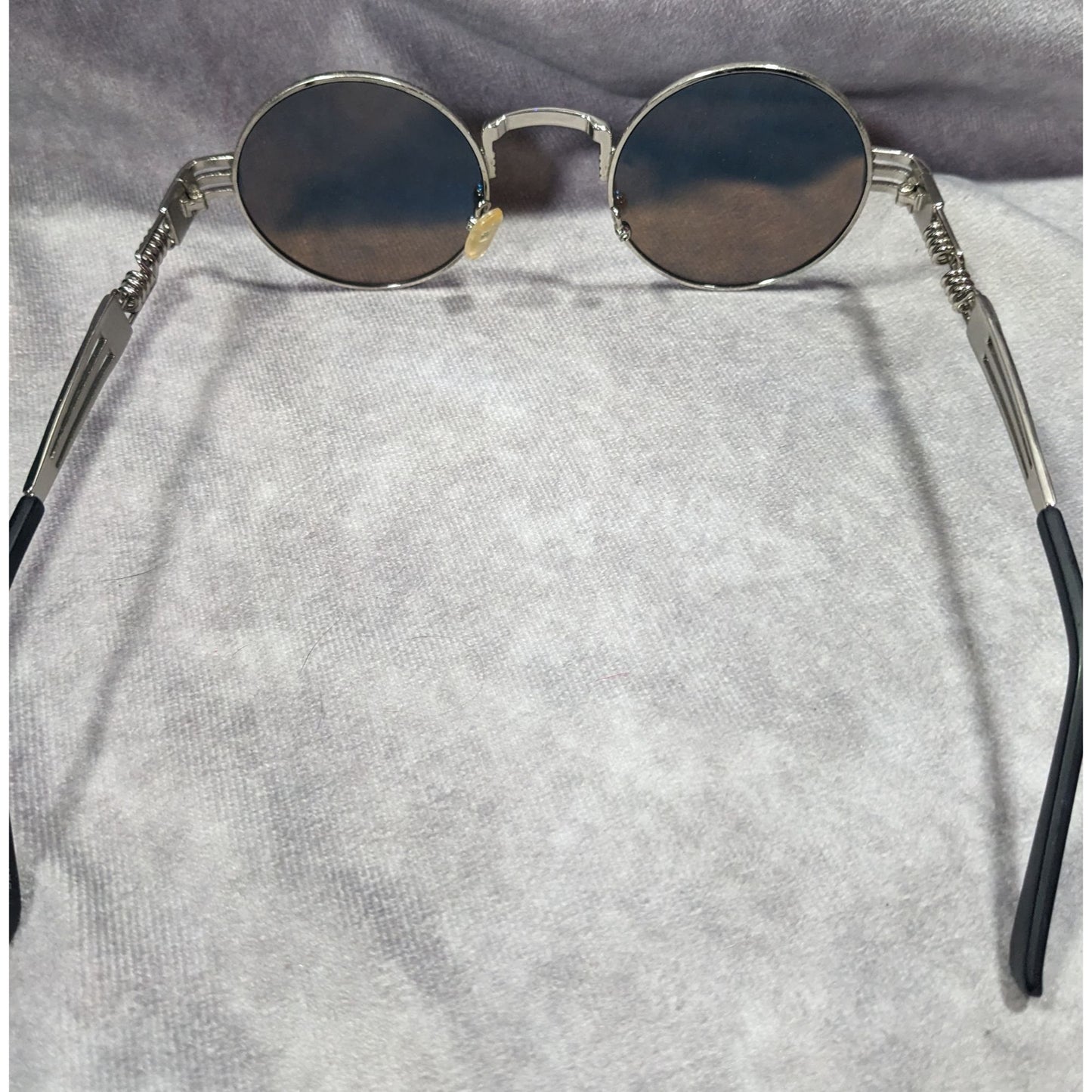 Steampunk Retro Round Blue Mirror Lens Silver Tone Sunglasses