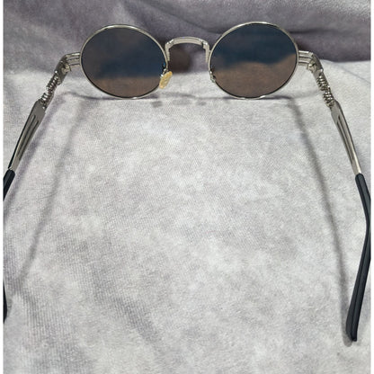 Steampunk Retro Round Blue Mirror Lens Silver Tone Sunglasses