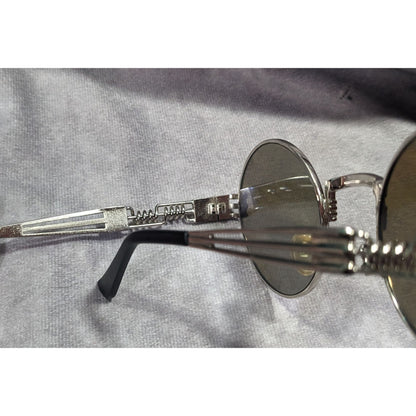 Steampunk Retro Round Blue Mirror Lens Silver Tone Sunglasses