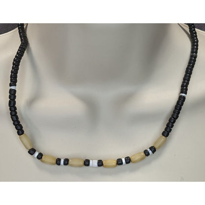 Vintage Wood Beaded Necklace With Black & Cream Accents