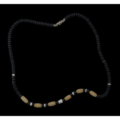 Vintage Wood Beaded Necklace With Black & Cream Accents