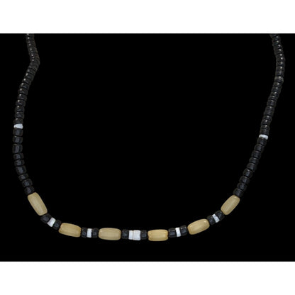 Vintage Wood Beaded Necklace With Black & Cream Accents