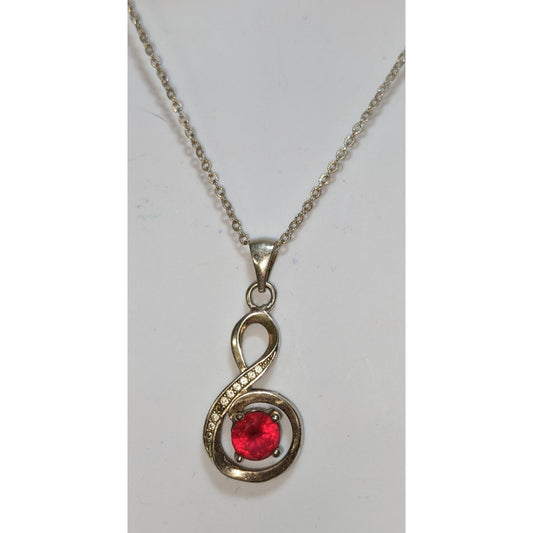 Disney Infinity Pendant Necklace With Red Gemstone & Chain