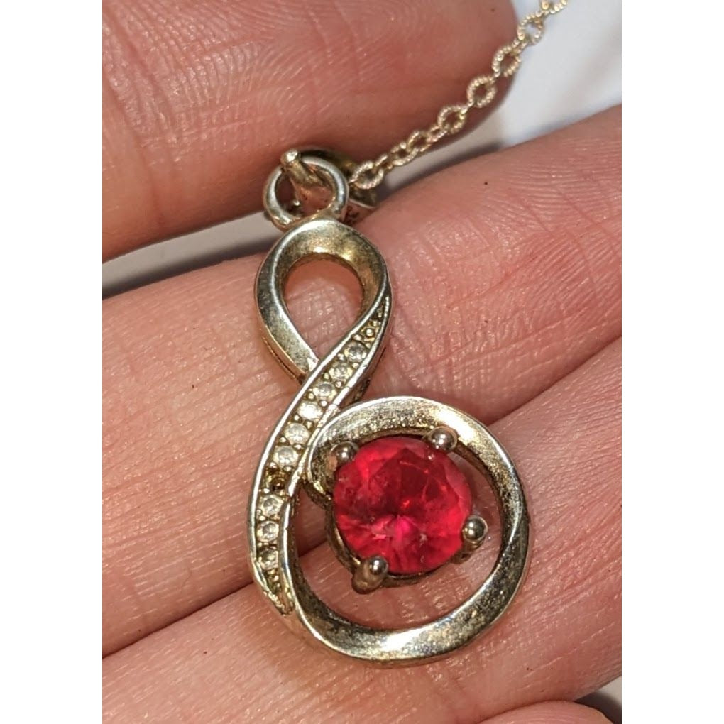 Disney Infinity Pendant Necklace With Red Gemstone & Chain