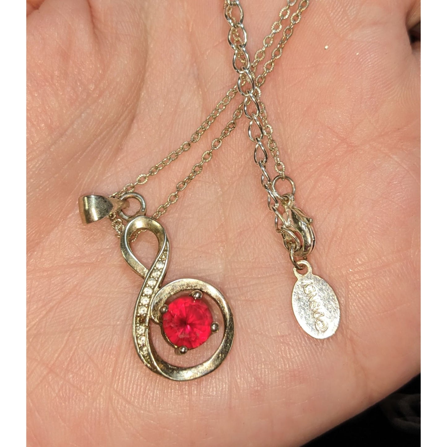Disney Infinity Pendant Necklace With Red Gemstone & Chain