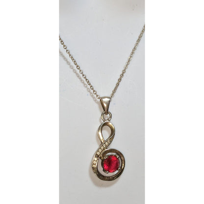 Disney Infinity Pendant Necklace With Red Gemstone & Chain