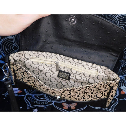 Preppy Guess Black And Beige Monogram Wristlet
