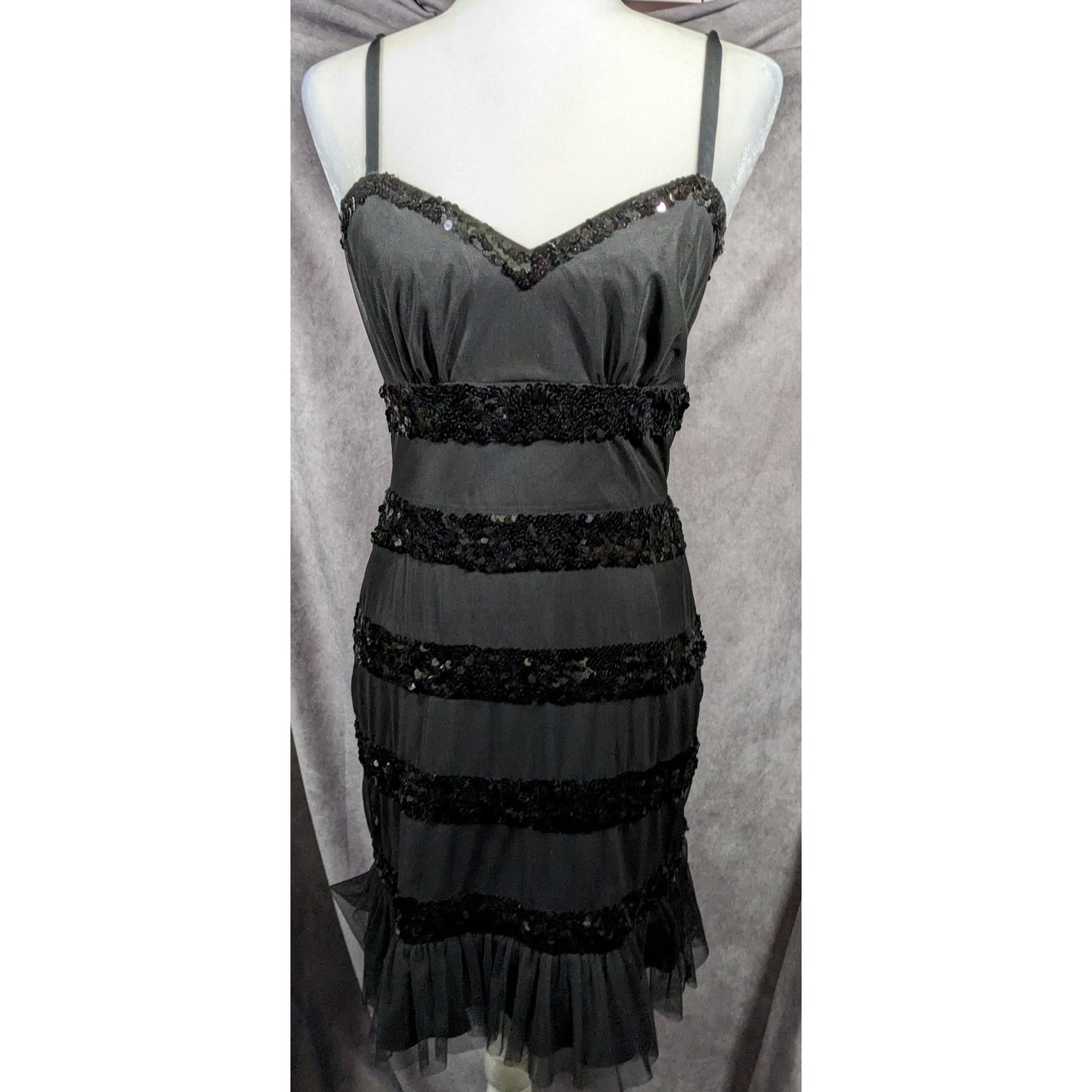 Betsey Johnson Evening Black Sequin Striped Dress Size 6