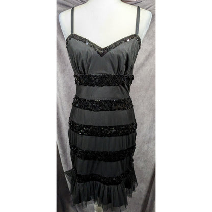 Betsey Johnson Evening Black Sequin Striped Dress Size 6