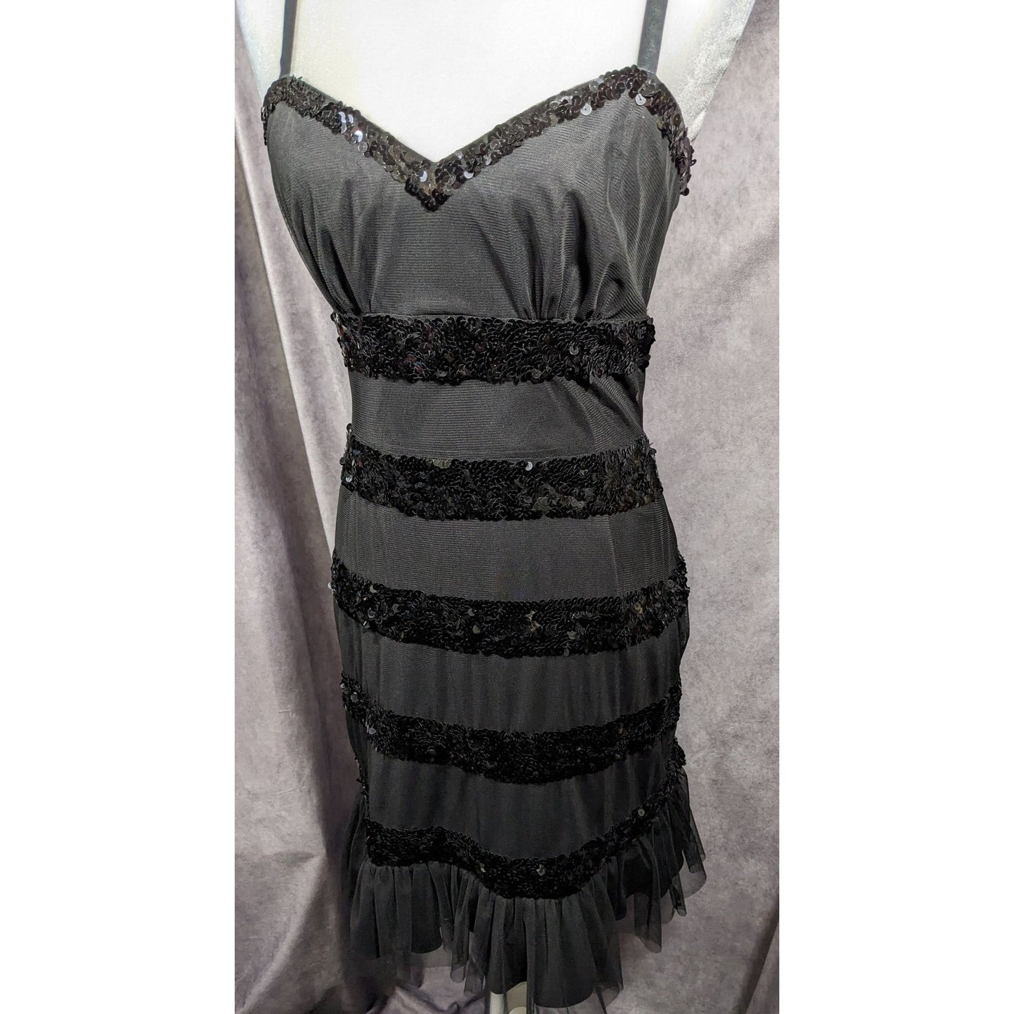 Betsey Johnson Evening Black Sequin Striped Dress Size 6